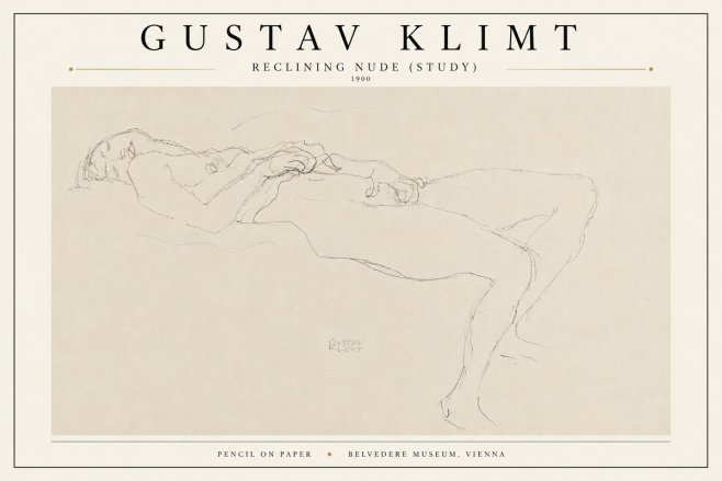 Klimt Reclining Nude (Study) No3 - Affiche