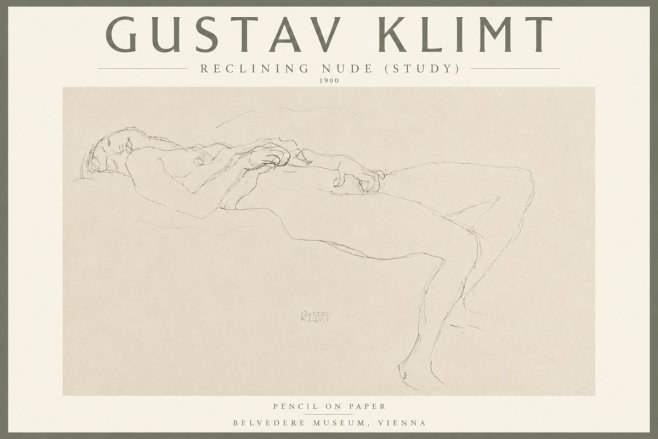 Klimt Reclining Nude (Study) No4 - Affiche
