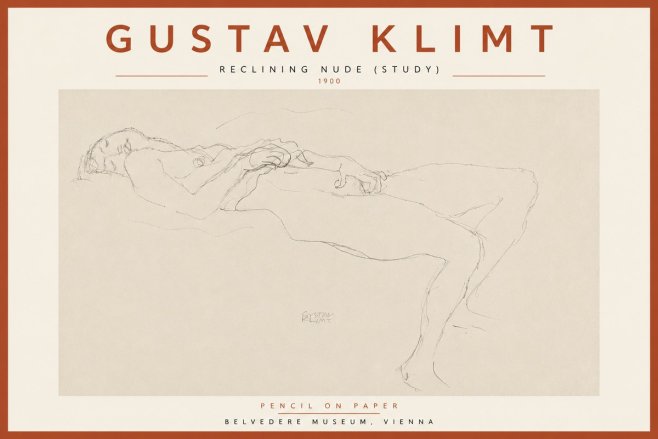 Klimt Reclining Nude (Study) No5 - Affiche