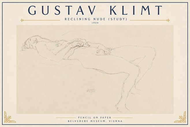 Klimt Reclining Nude (Study) No6 - Affiche