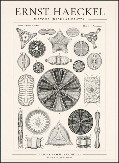 Ernst Haeckel Diatoms (Bacillariophyta) Plate 4 – Triceratium No1 - Affiche