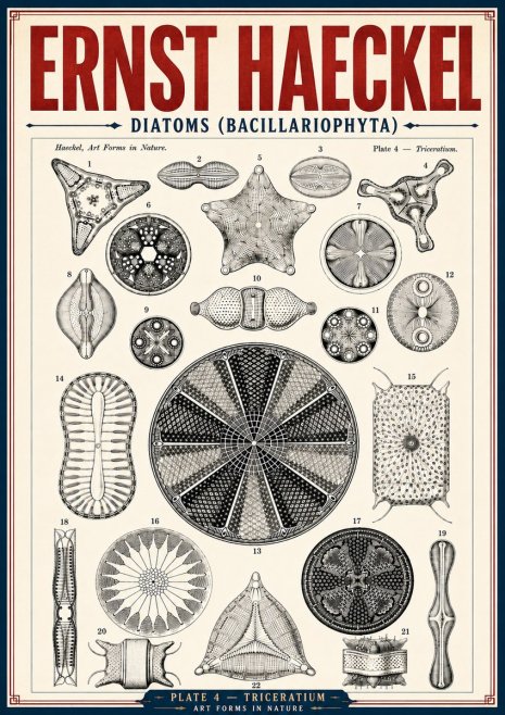 Ernst Haeckel Diatoms (Bacillariophyta) Plate 4 – Triceratium No6 - Affiche