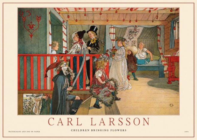 Carl Larsson Children Bringing Flowers No1 - Affiche