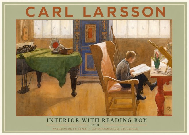 Carl Larsson Interior with Reading Boy No3 - Affiche