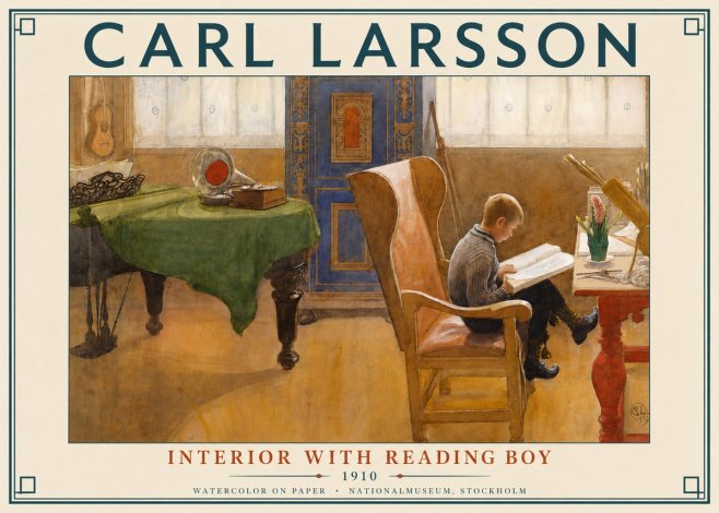 Carl Larsson Interior with Reading Boy No4 - Affiche