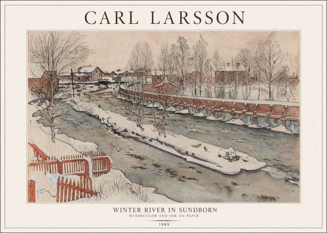 Carl Larsson Winter River in Sundborn No1 - Affiche