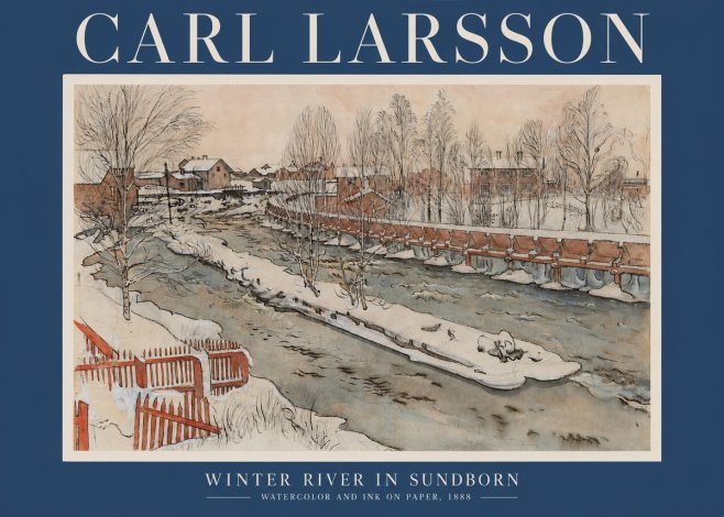 Carl Larsson Winter River in Sundborn No2 - Affiche