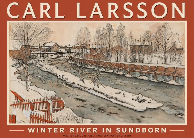 Carl Larsson Winter River in Sundborn No5 - Affiche