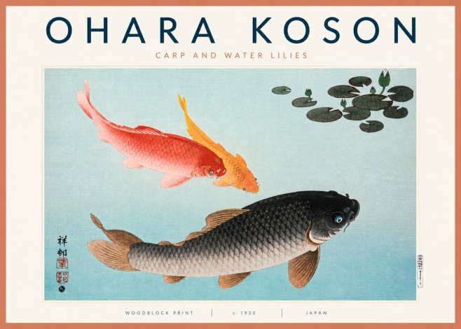 Ohara Koson Carp and Water Lilies No3 - Affiche