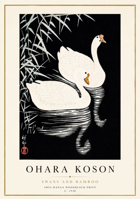Ohara Koson Swans and Bamboo No5 - Affiche