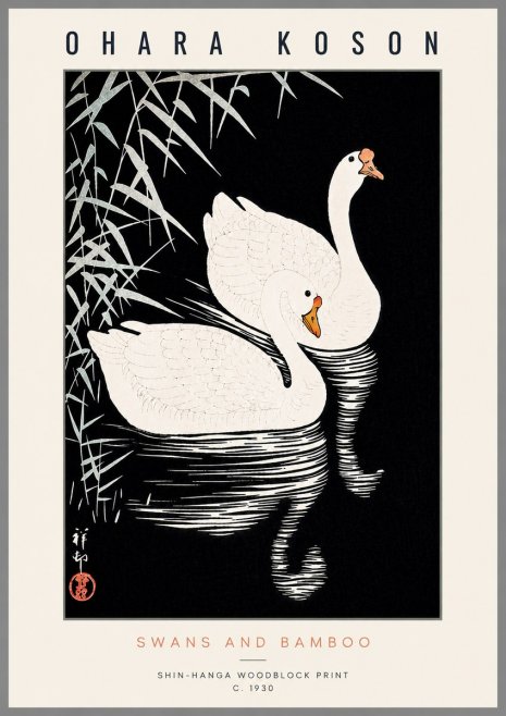Ohara Koson Swans and Bamboo No6 - Affiche