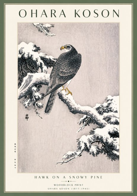 Ohara Koson Hawk on a Snowy Pine No3 - Affiche