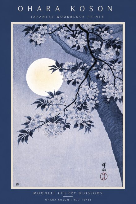 Ohara Koson Moonlit Cherry Blossoms No2 - Affiche