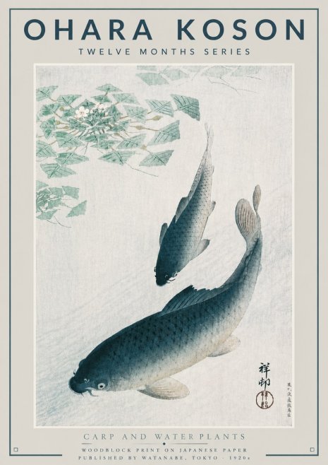 Ohara Koson Carp and Water Plants No4 - Affiche
