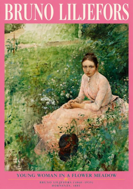 Bruno Liljefors Young Woman in a Flower Meadow No4 - Affiche