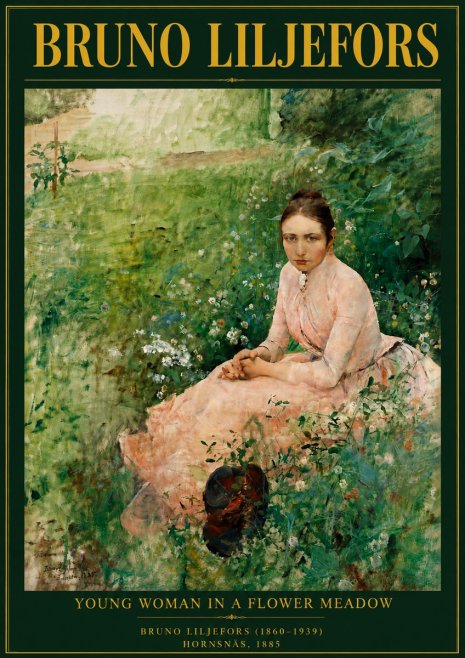Bruno Liljefors Young Woman in a Flower Meadow No5 - Affiche
