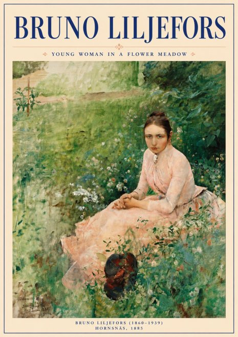 Bruno Liljefors Young Woman in a Flower Meadow No6 - Affiche