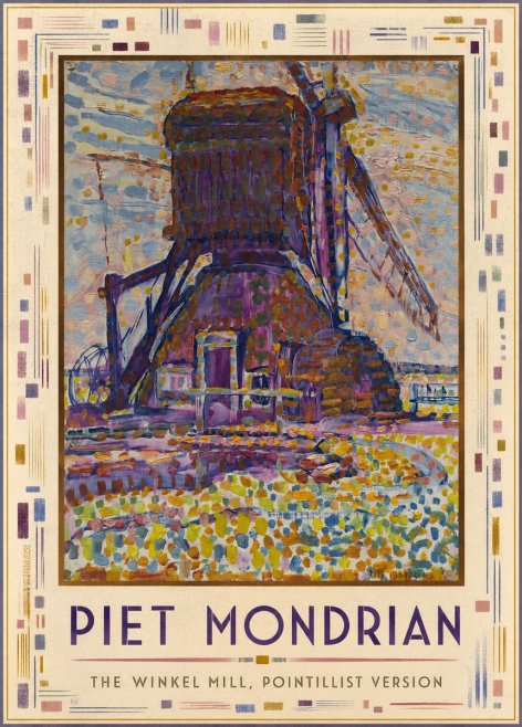 Piet Mondrian The Winkel Mill, Pointillist Version No1 - Affiche