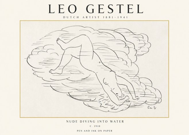 Leo Gestel Nude Diving into Water No1 - Affiche