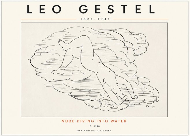 Leo Gestel Nude Diving into Water No3 - Affiche
