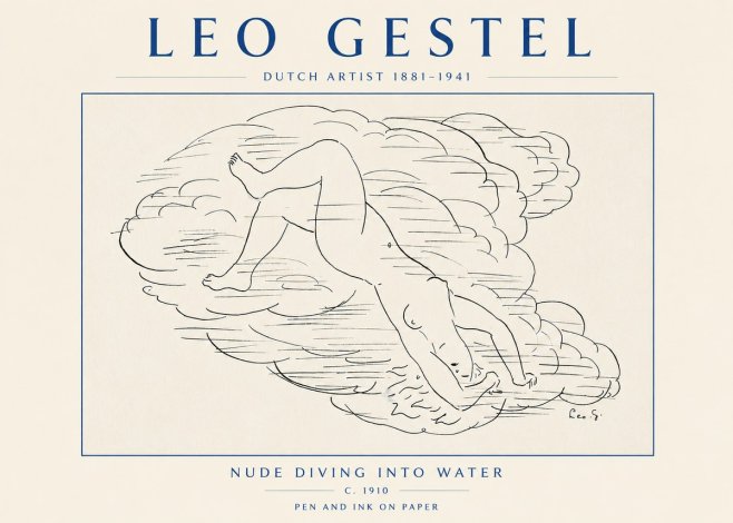 Leo Gestel Nude Diving into Water No4 - Affiche