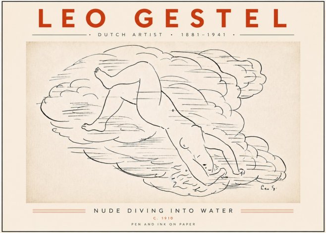Leo Gestel Nude Diving into Water No5 - Affiche