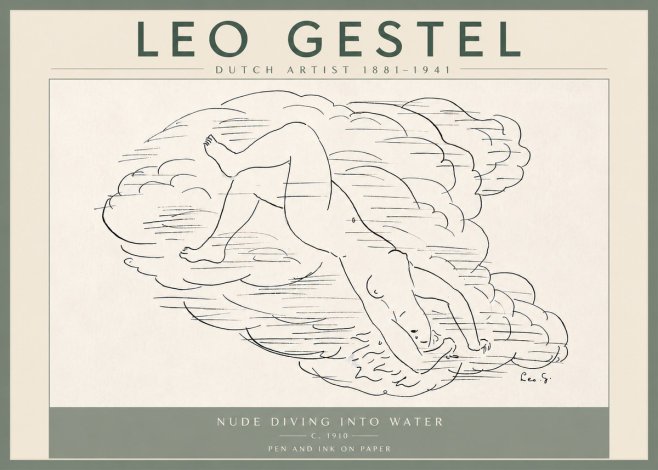 Leo Gestel Nude Diving into Water No6 - Affiche