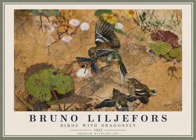 Bruno Liljefors Birds with Dragonfly No4 - Affiche