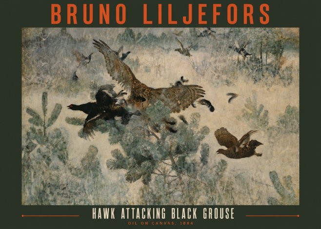 Bruno Liljefors Hawk Attacking Black Grouse No2 - Affiche