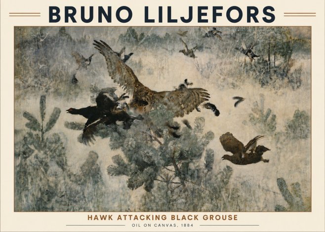 Bruno Liljefors Hawk Attacking Black Grouse No5 - Affiche