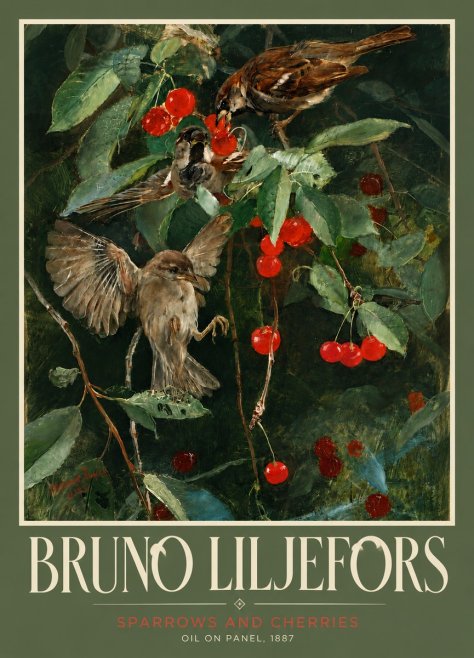 Bruno Liljefors Sparrows and Cherries No4 - Affiche