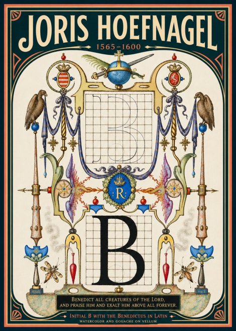 Joris Hoefnagel Initial B with the Benedictus in Latin No6 - Affiche