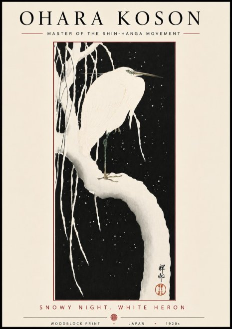 Ohara Koson Snowy Night, White Heron No5 - Affiche