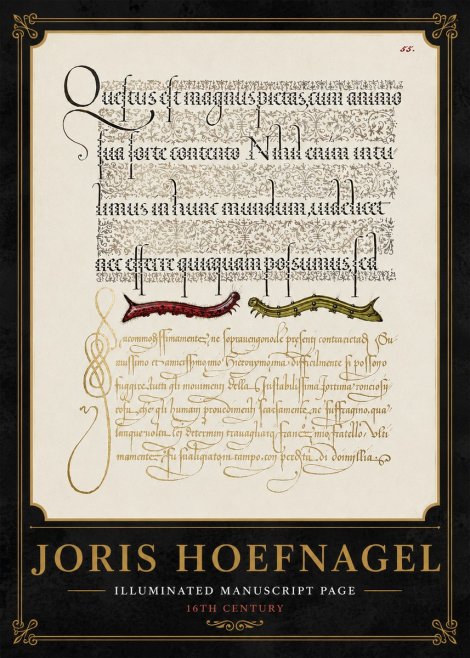 Joris Hoefnagel Illuminated Manuscript Page I No5 - Affiche