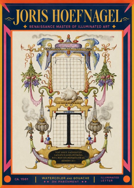 Joris Hoefnagel Letter T with Biblical Verse No2 - Affiche