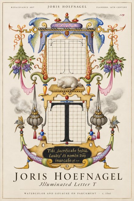 Joris Hoefnagel Letter T with Biblical Verse No3 - Affiche