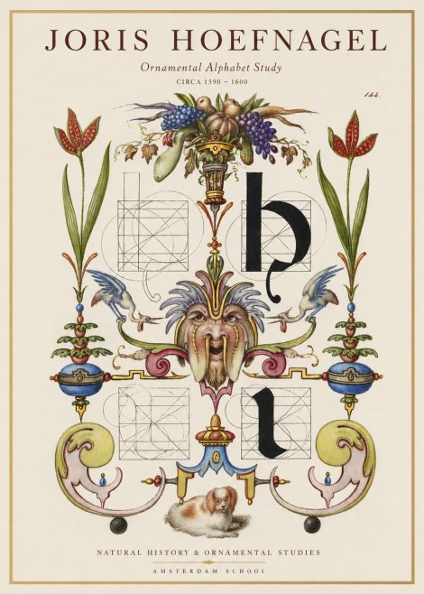 Joris Hoefnagel Floral Grotesque with Putto No2 - Affiche
