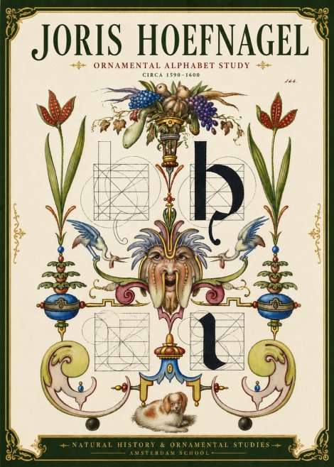 Joris Hoefnagel Floral Grotesque with Putto No6 - Affiche