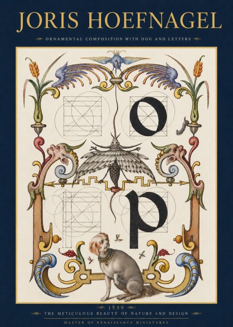 Joris Hoefnagel Ornamental Composition with Dog and Letters No3 - Affiche