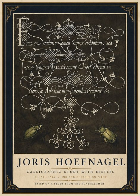 Joris Hoefnagel Calligraphic Study with Beetles No5 - Affiche