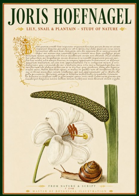 Joris Hoefnagel Lily, Snail & Plantain - Study of Nature No6 - Affiche