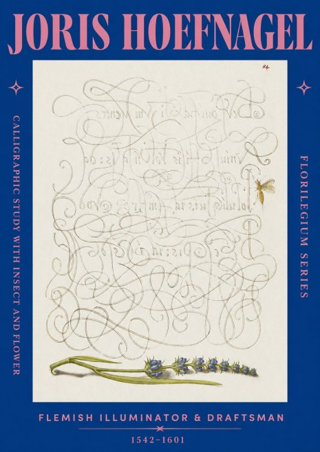 Joris Hoefnagel Calligraphic Study with Insect and Flower No2 - Affiche