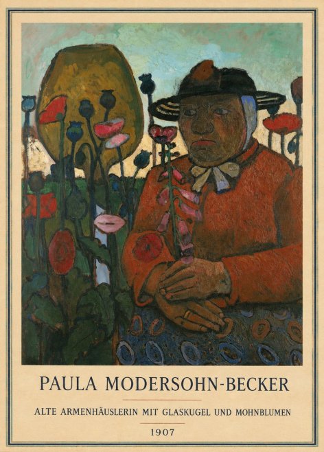 Paula Modersohn-Becker Alte Armenhäuslerin Mit Glaskugel Und Mohnblumen No3 - Affiche