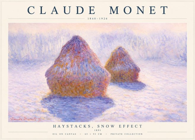 Monet Haystacks, Snow Effect No1 - Affiche