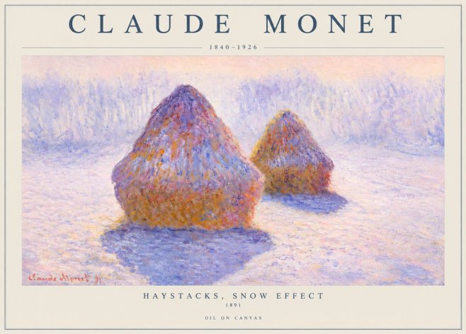 Monet Haystacks, Snow Effect No3 - Affiche