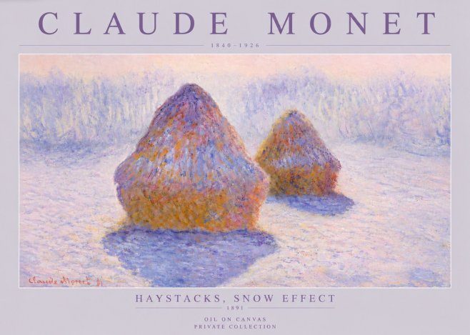 Monet Haystacks, Snow Effect No4 - Affiche