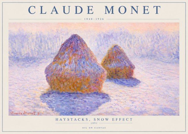 Monet Haystacks, Snow Effect No6 - Affiche