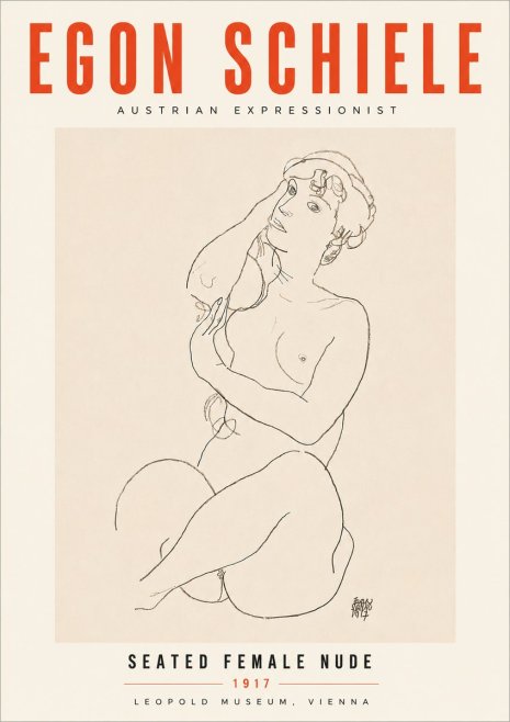Schiele Seated Female Nude No6 - Affiche