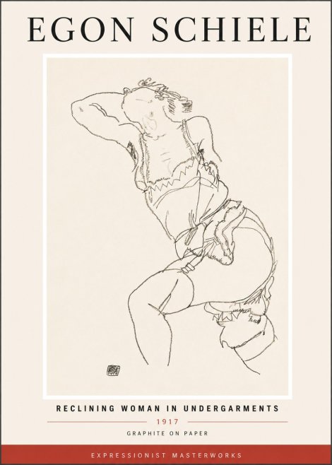 Schiele Reclining Woman in Undergarments No4 - Affiche
