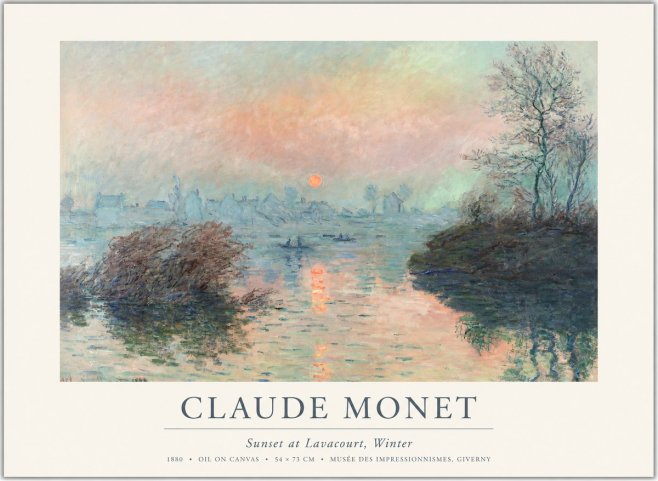 Monet Sunset at Lavacourt, Winter No1 - Affiche